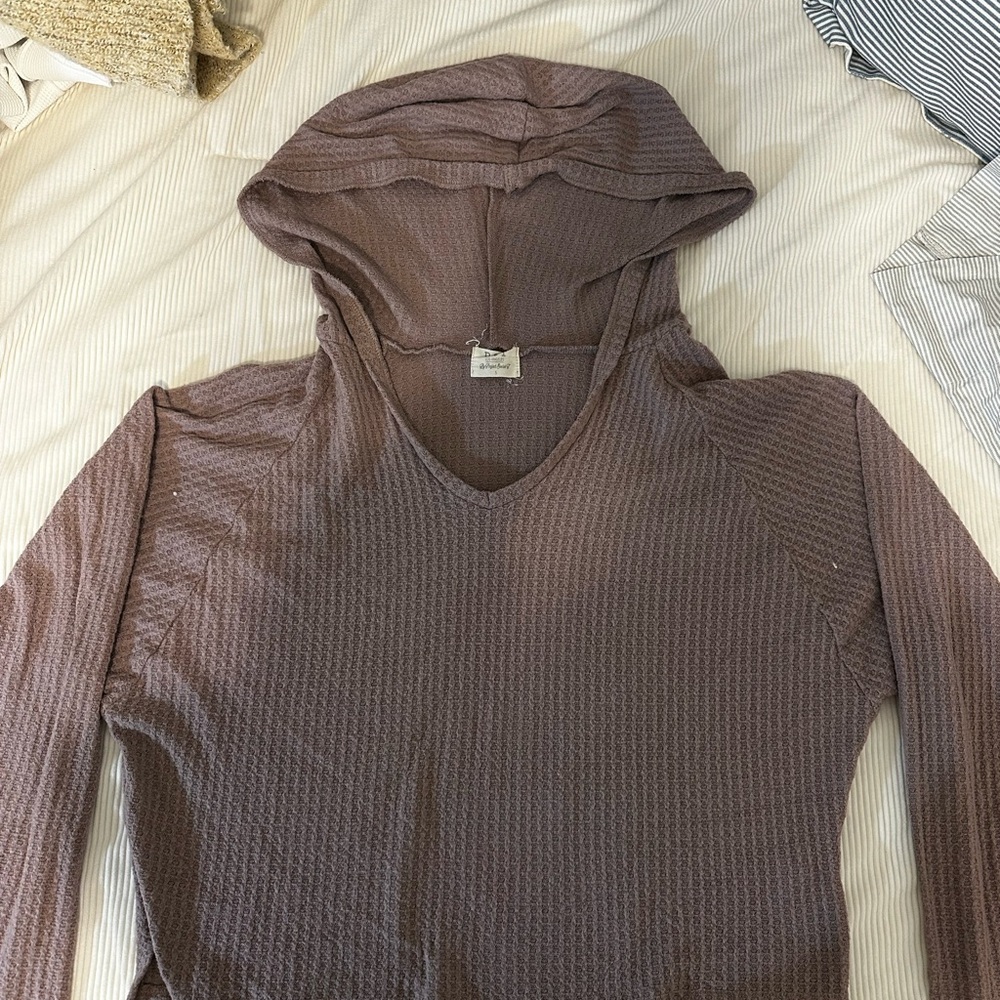 Project Social T Mauve Waffle-Knit V-Neck Hoodie
